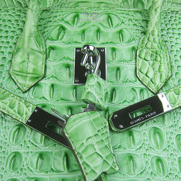 High Quality Fake Hermes Birkin 35CM Crocodile Head Veins Leather Bag Green 6089